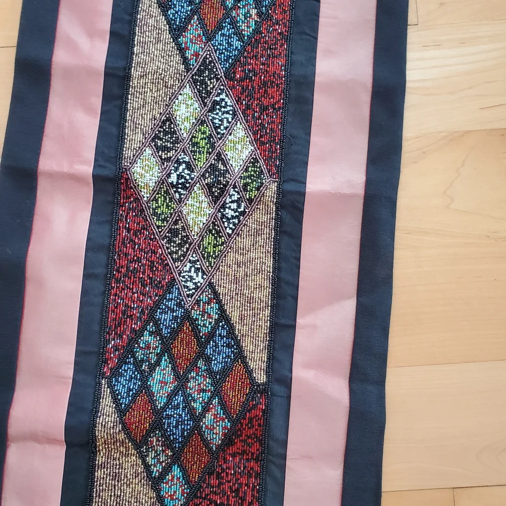 Pink and Black Quilted Table Runner with Diamond Patchwork